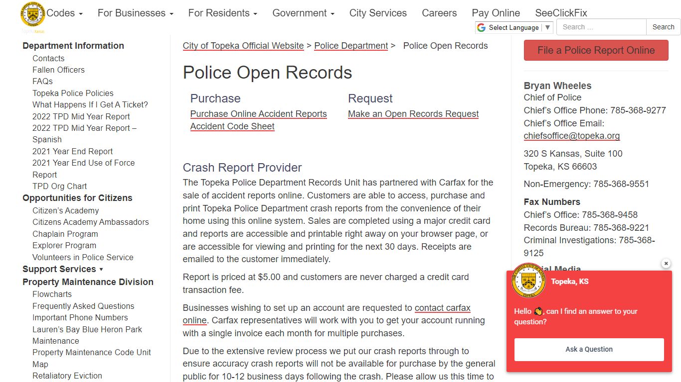 Police Open Records | Police Department - Topeka